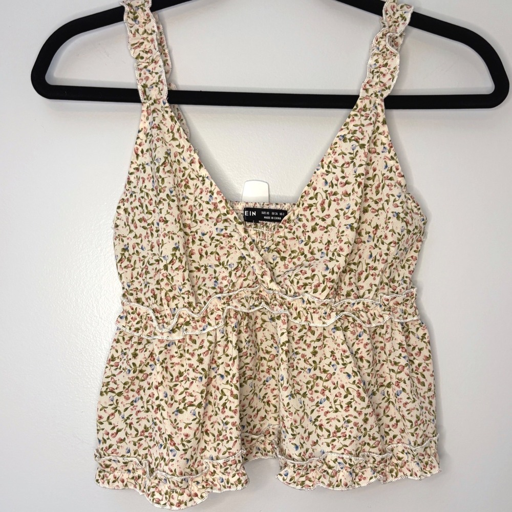 Floral Ruffle Peplum Cami Top‎ XS Shien Women's